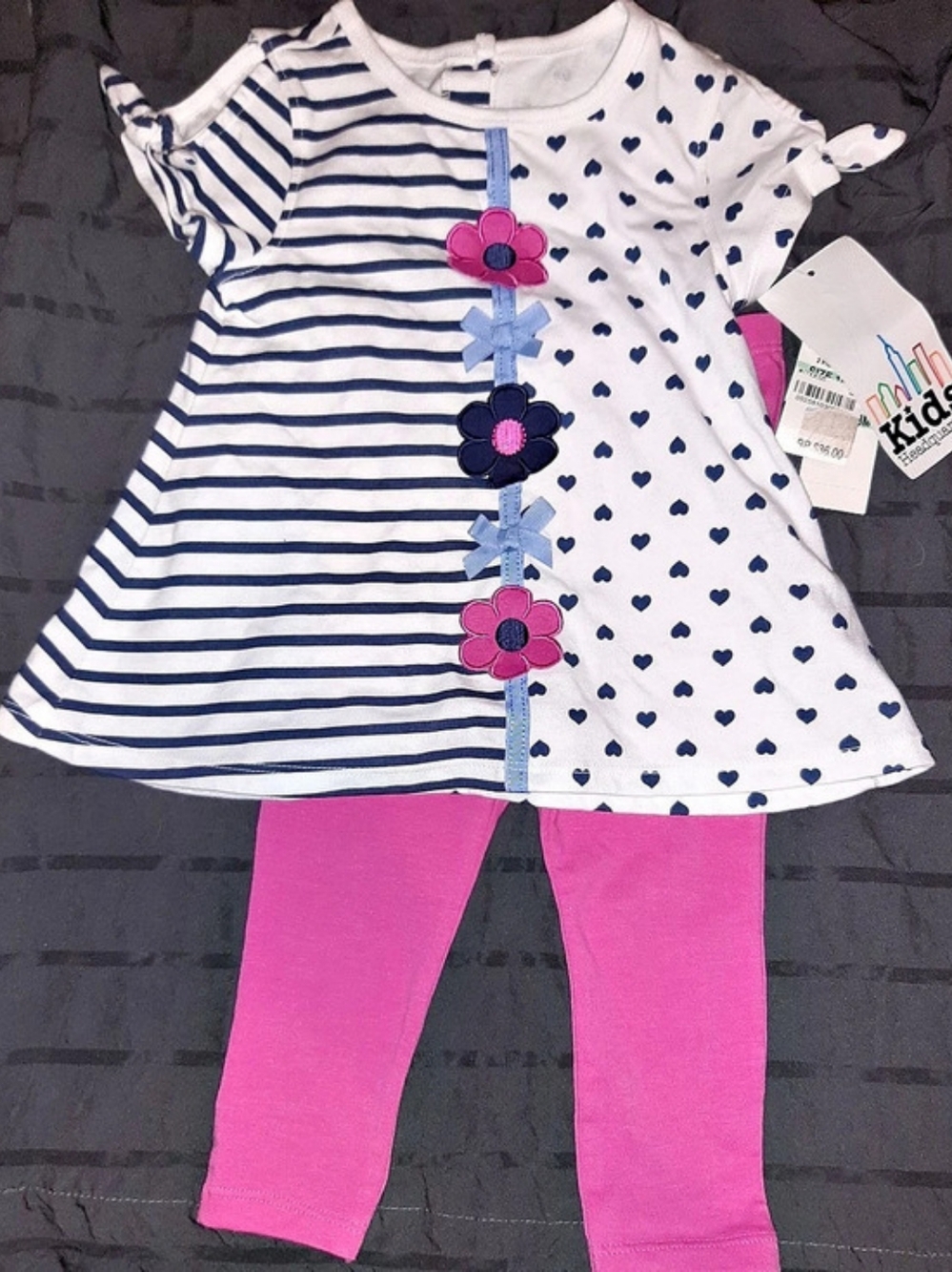 Kids Headquarters Stripes And Hearts Print Pink And White Matching Set New